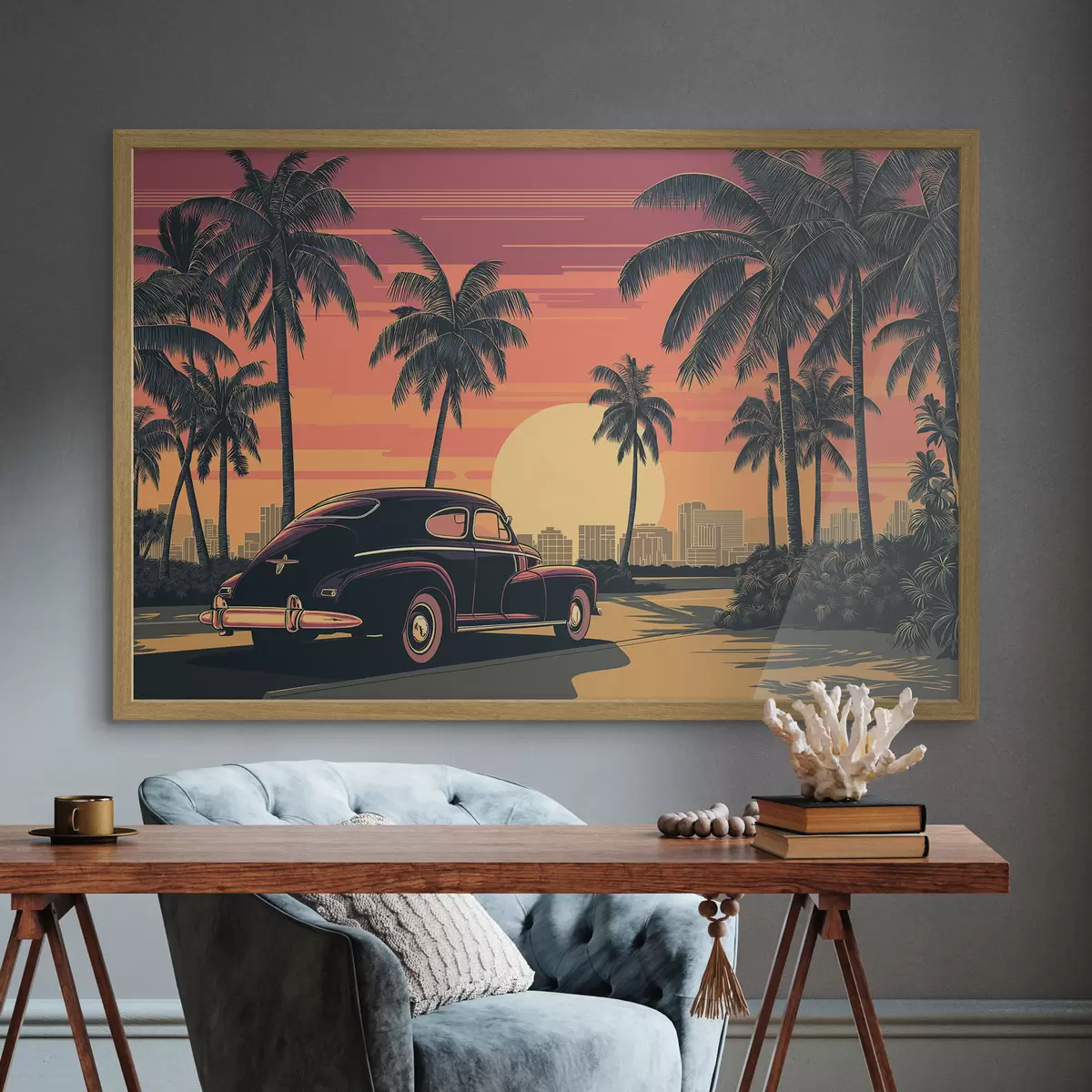 Poster Voiture ancienne avec des palmiers f49833