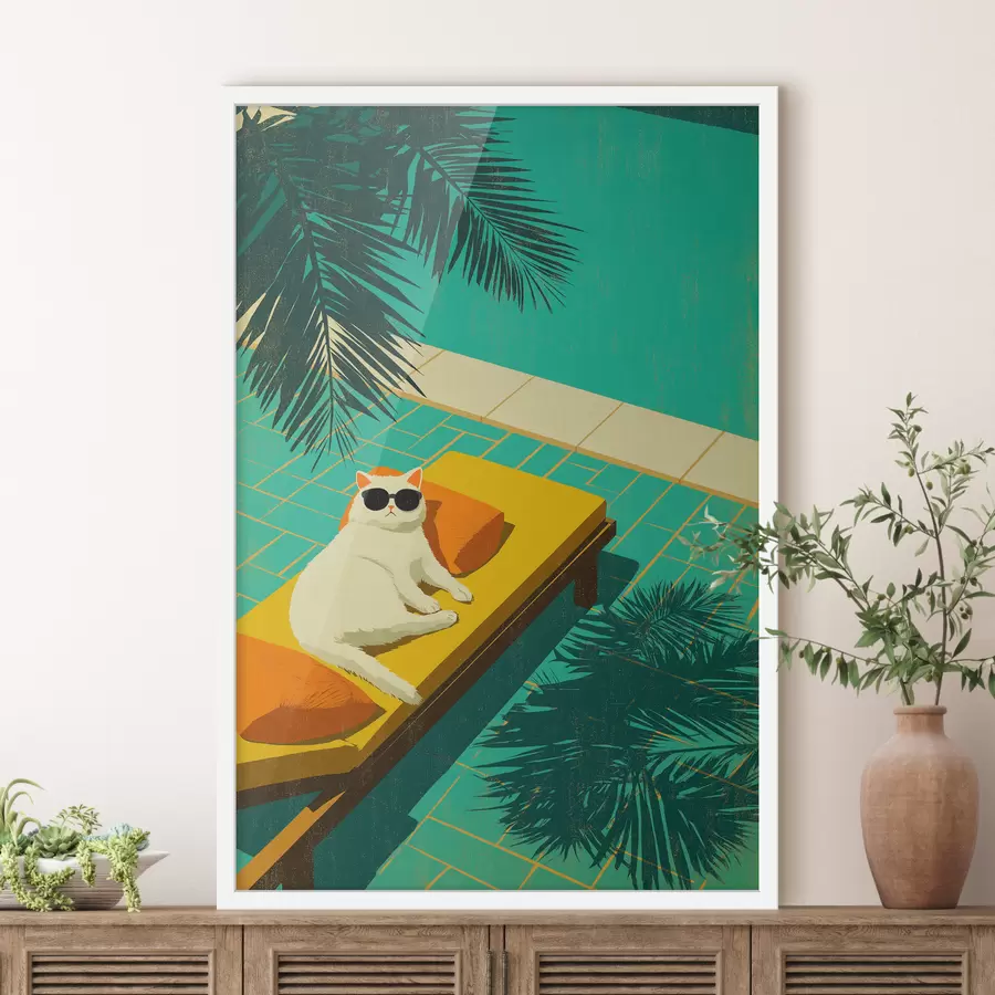 Papier peint Un chat au bord de la piscine f49834