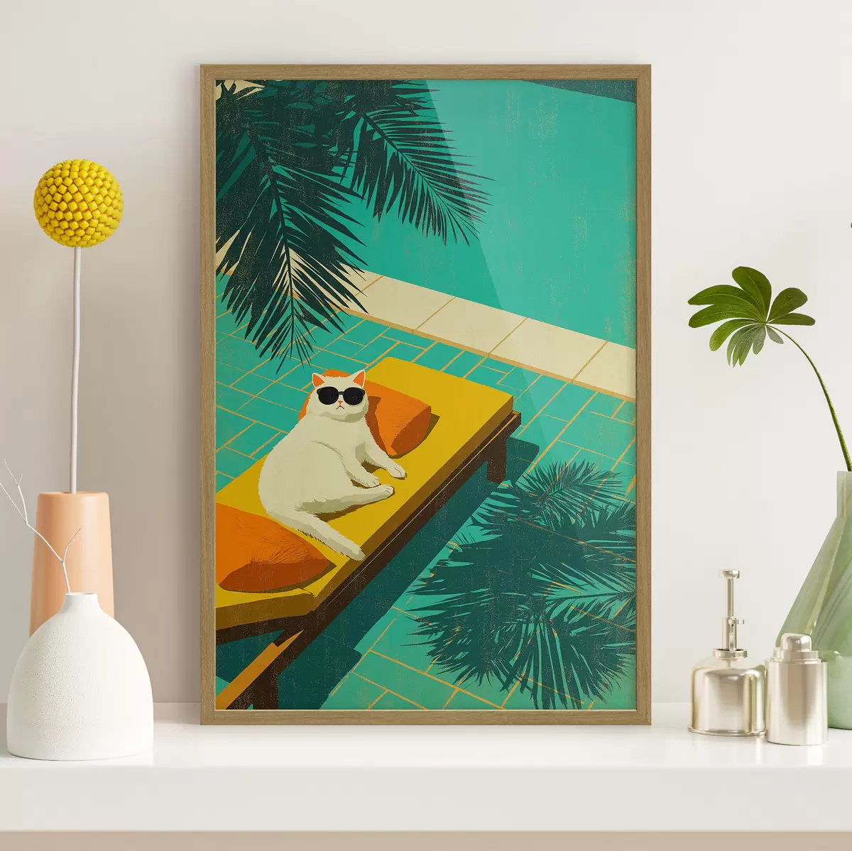 Poster Un chat au bord de la piscine f49834
