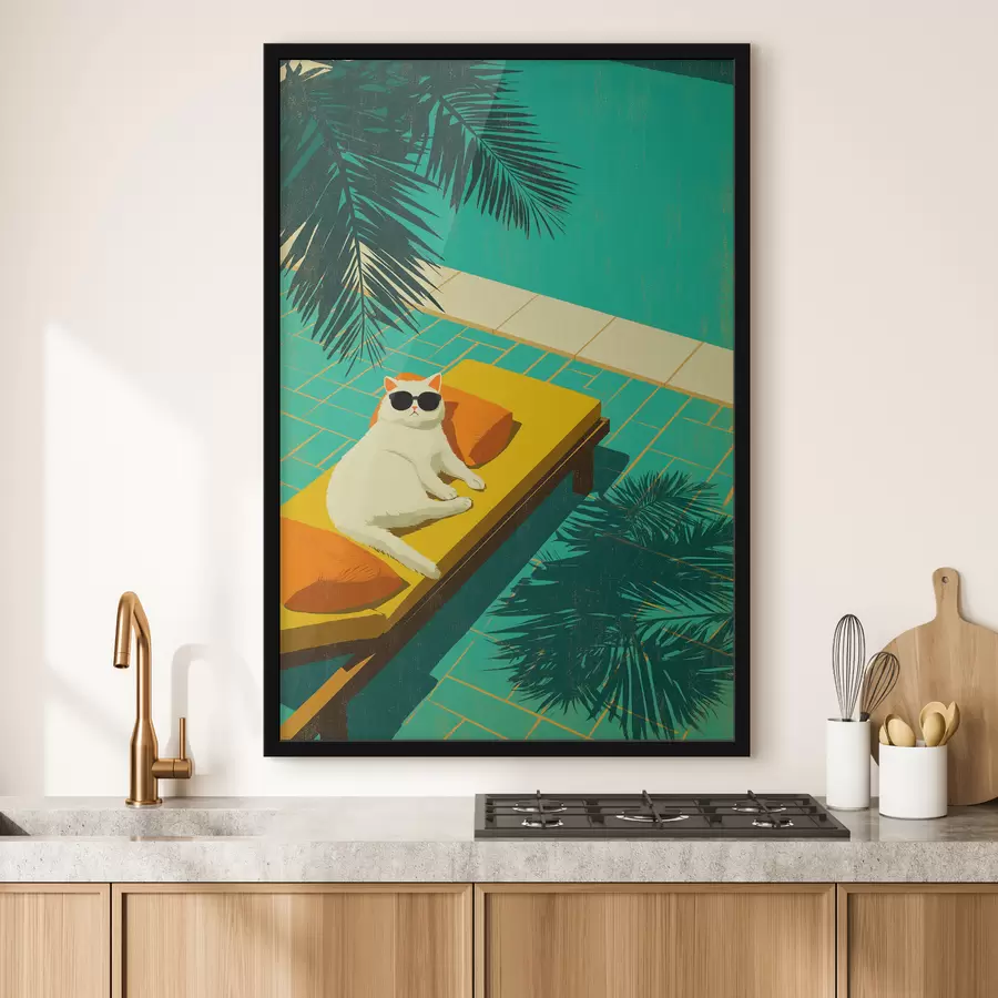 Papier peint Un chat au bord de la piscine f49834