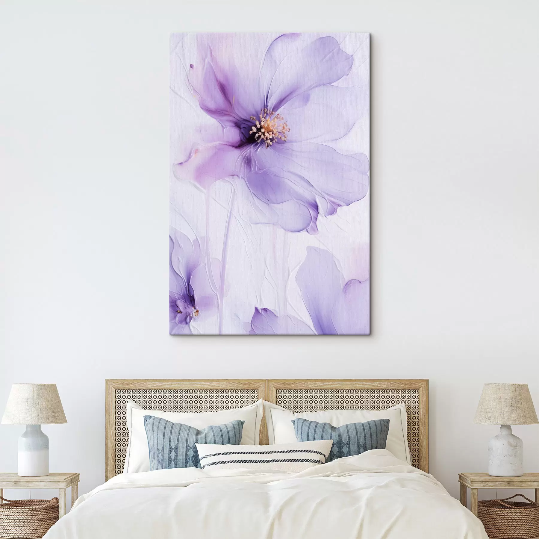 Tableau Des fleurs délicates aux détails raffinés, sur un fond blanc texturé s49761