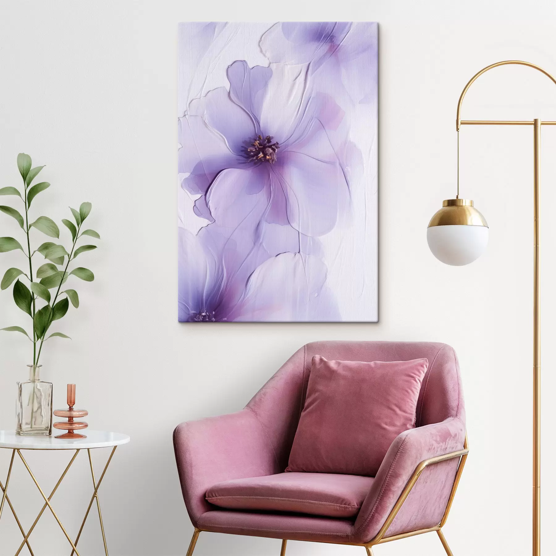 Tableau Des fleurs délicates aux détails raffinés, sur un fond blanc texturé s49762