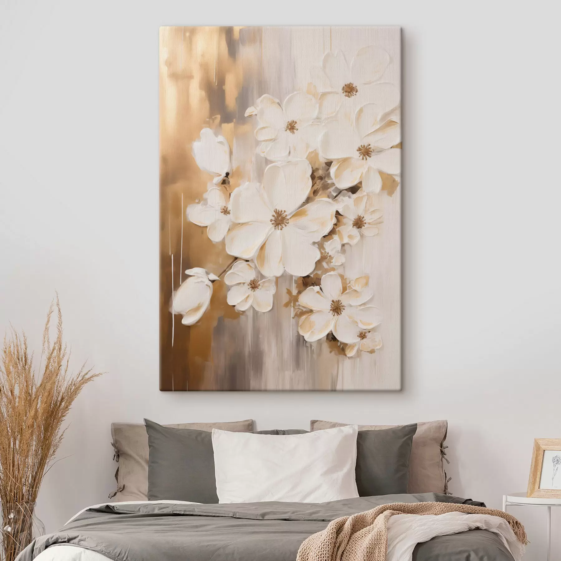 Tableau Fleurs blanches sur un fond texturé, style peinture s49767