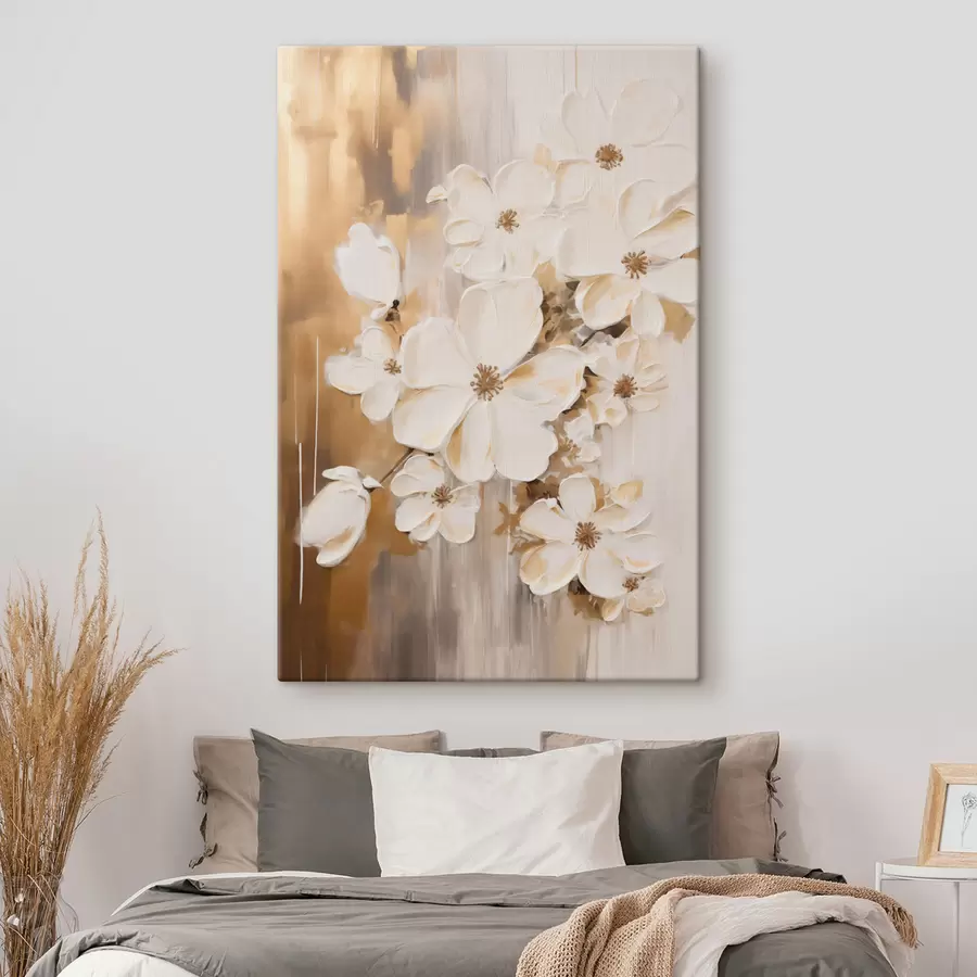 Tableau Fleurs blanches sur un fond texturé, style peinture s49767