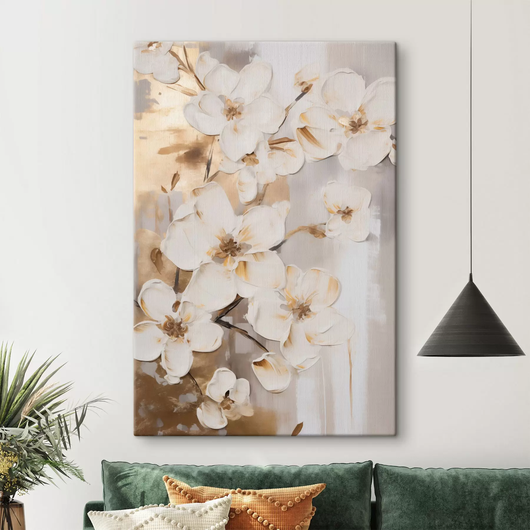 Tableau Fleurs blanches sur un fond texturé, style peinture s49768