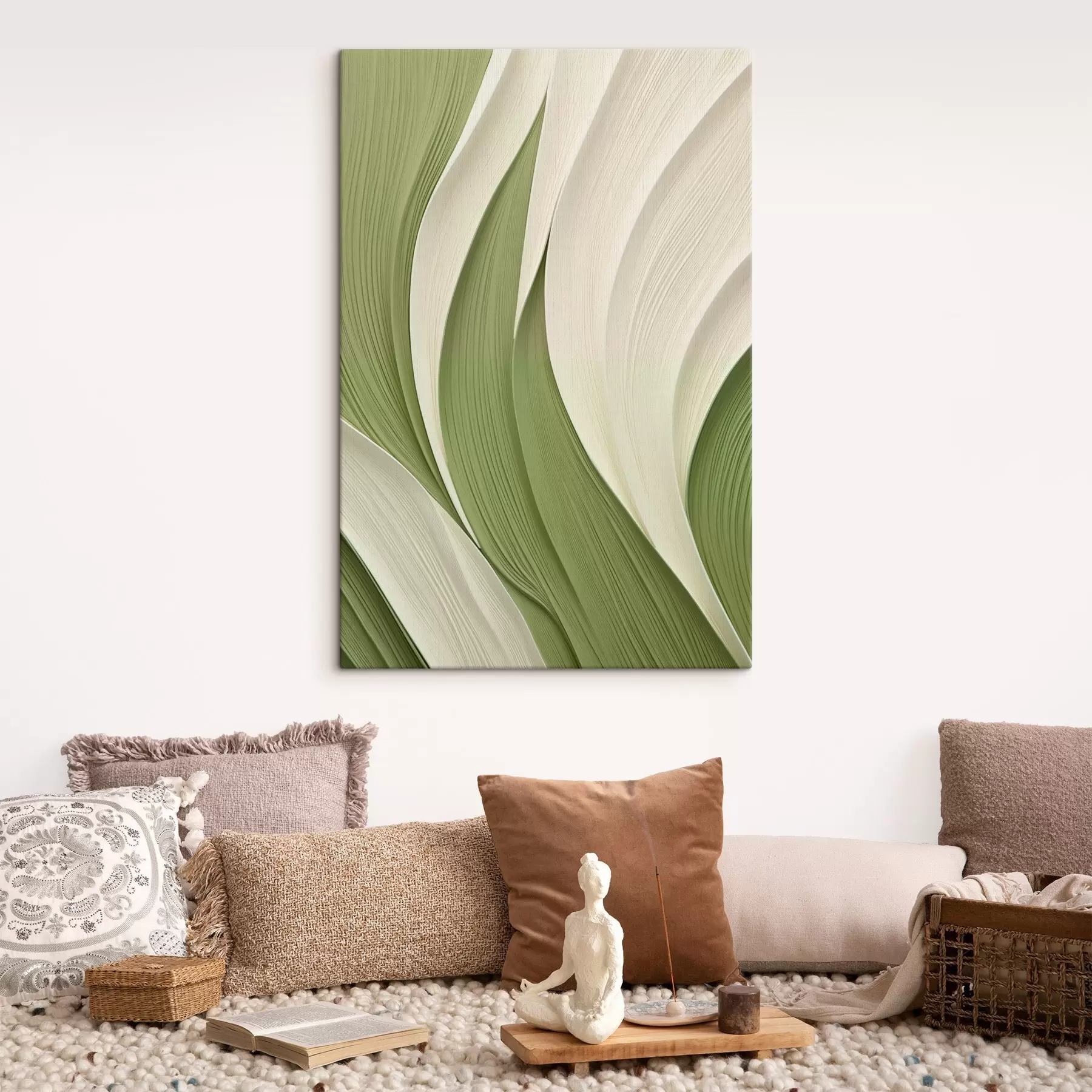 Tableau Texture abstraite aux nuances de vert et de crème s49772