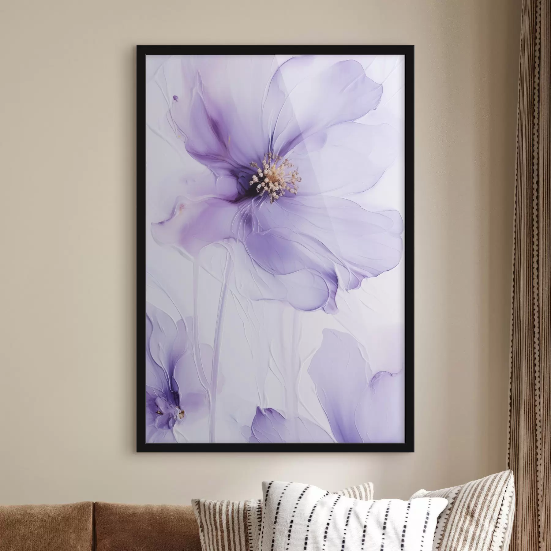 Papier peint Des fleurs délicates aux détails raffinés, sur un fond blanc texturé f49761