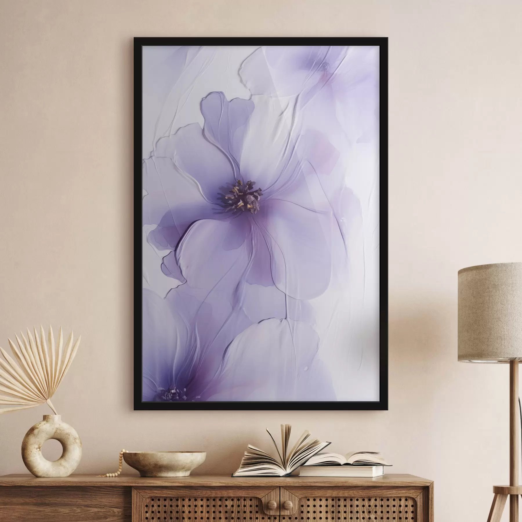 Papier peint Des fleurs délicates aux détails raffinés, sur un fond blanc texturé f49762