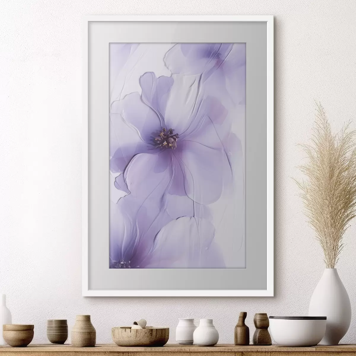 Poster Des fleurs délicates aux détails raffinés, sur un fond blanc texturé f49762