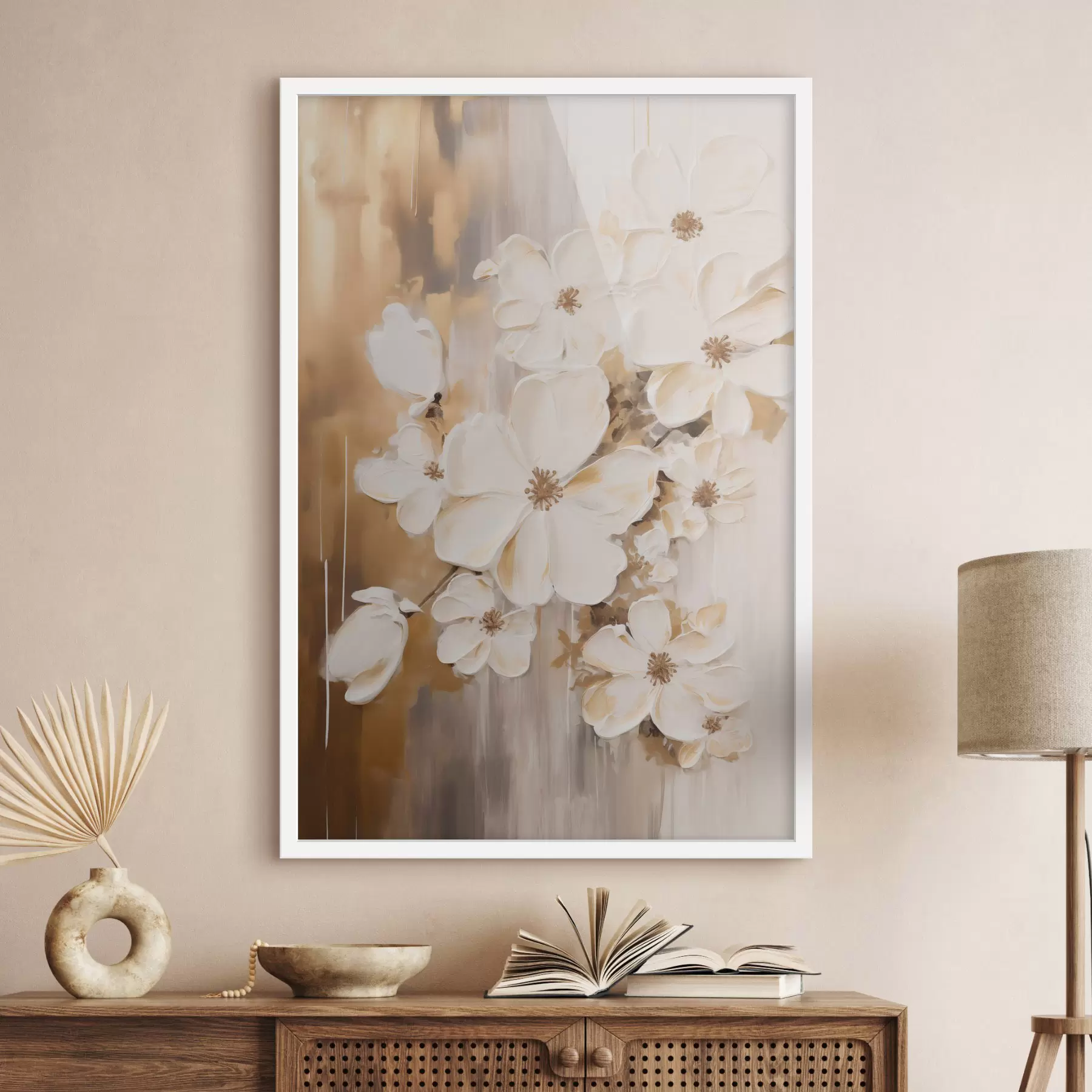 Papier peint Fleurs blanches sur un fond texturé, style peinture f49767