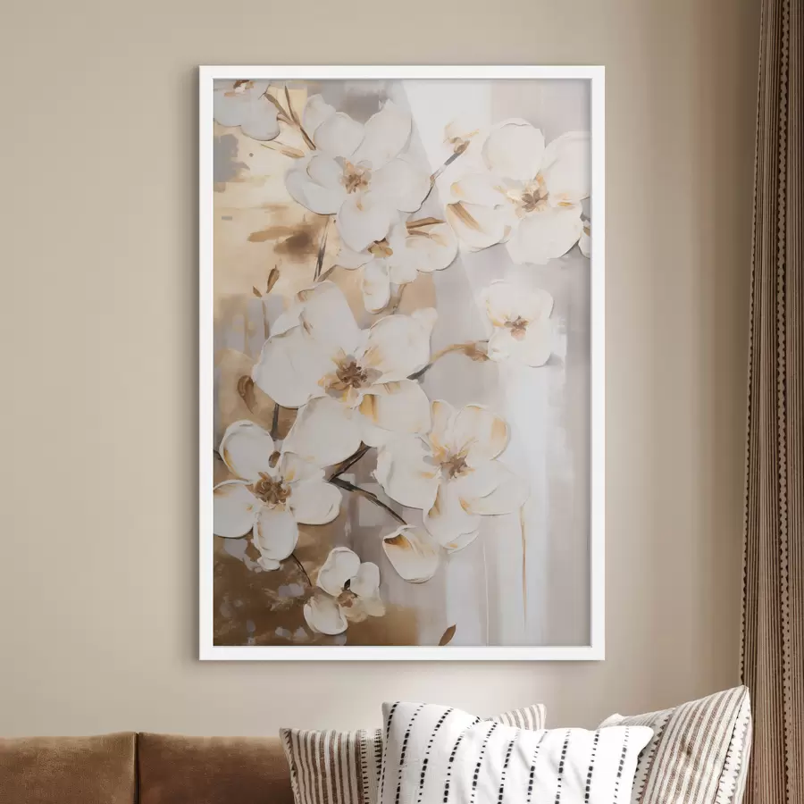 Papier peint Fleurs blanches sur un fond texturé, style peinture f49768