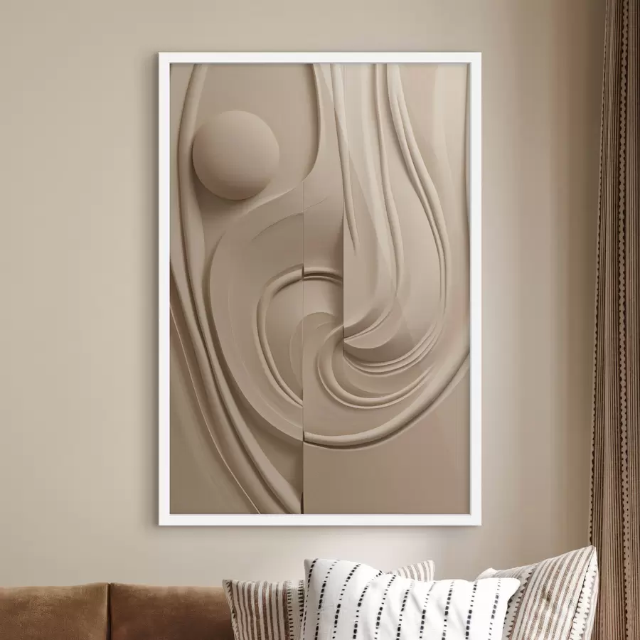 Papier peint Une œuvre d'art abstraite beige, texturée, composée de lignes fluides et d'une sphère f49775