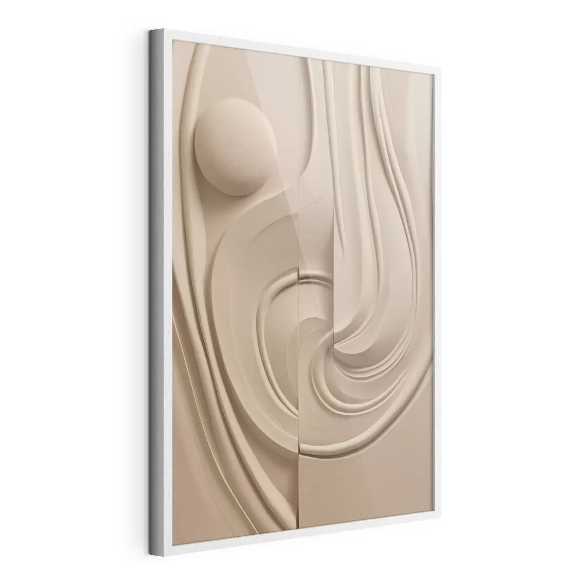 Poster Une œuvre d'art abstraite beige, texturée, composée de lignes fluides et d'une sphère f49775