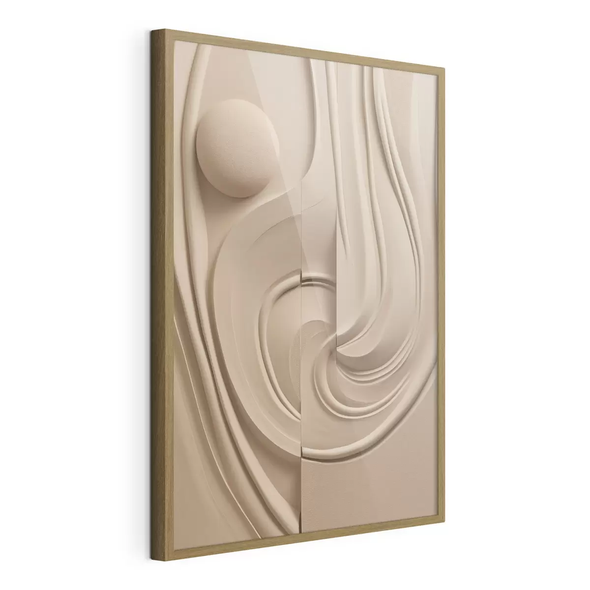 Poster Une œuvre d'art abstraite beige, texturée, composée de lignes fluides et d'une sphère f49775