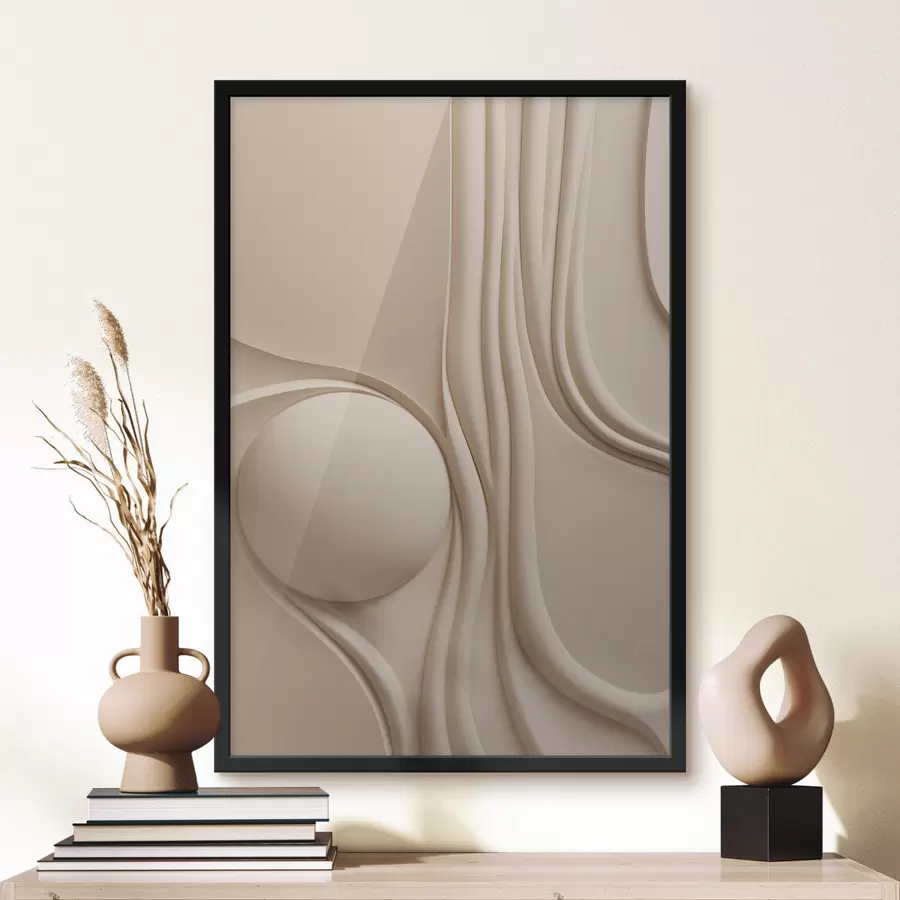 Papier peint Une œuvre d'art abstraite beige, texturée, composée de lignes fluides et d'une sphère f49776