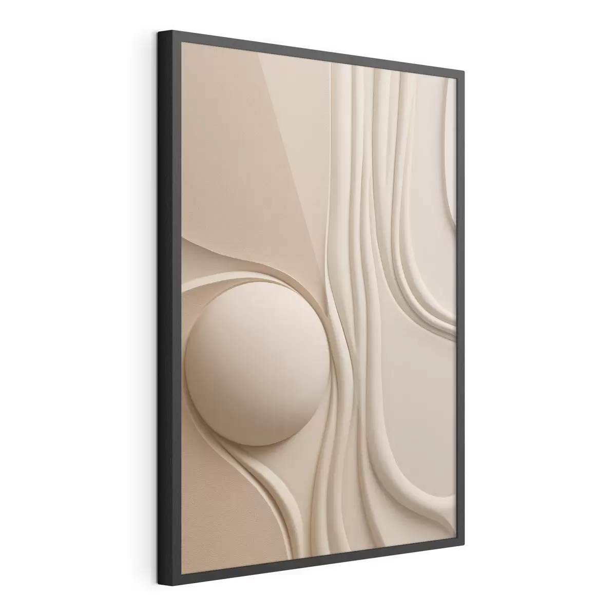 Poster Une œuvre d'art abstraite beige, texturée, composée de lignes fluides et d'une sphère f49776