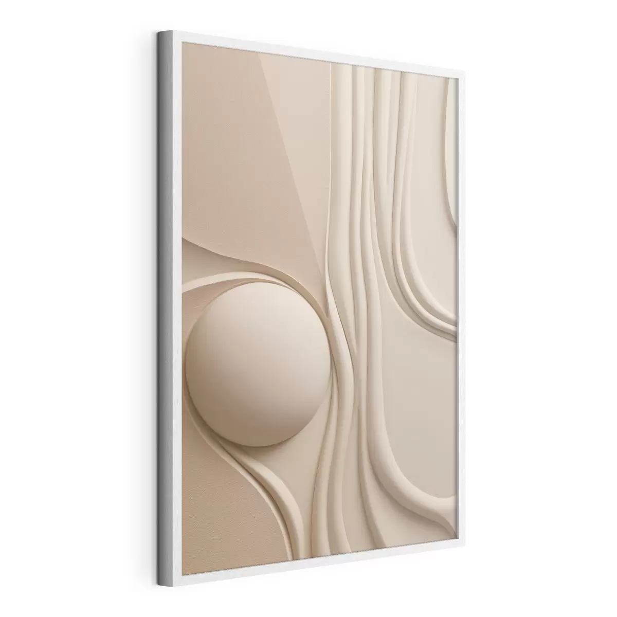Poster Une œuvre d'art abstraite beige, texturée, composée de lignes fluides et d'une sphère f49776