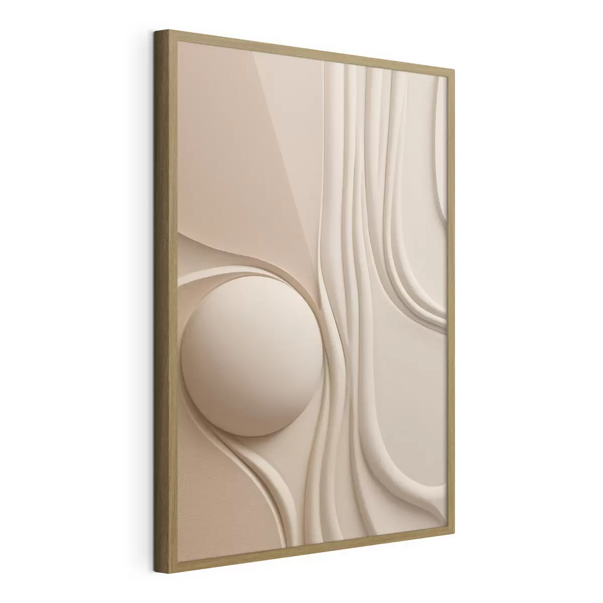 Poster Une œuvre d'art abstraite beige, texturée, composée de lignes fluides et d'une sphère f49776