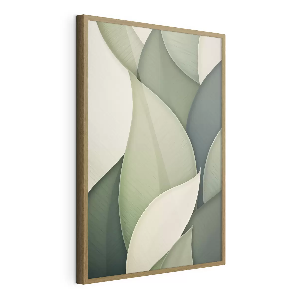 Poster Œuvre d'art abstrait composée de formes organiques vertes et crème qui se chevauchent f49778