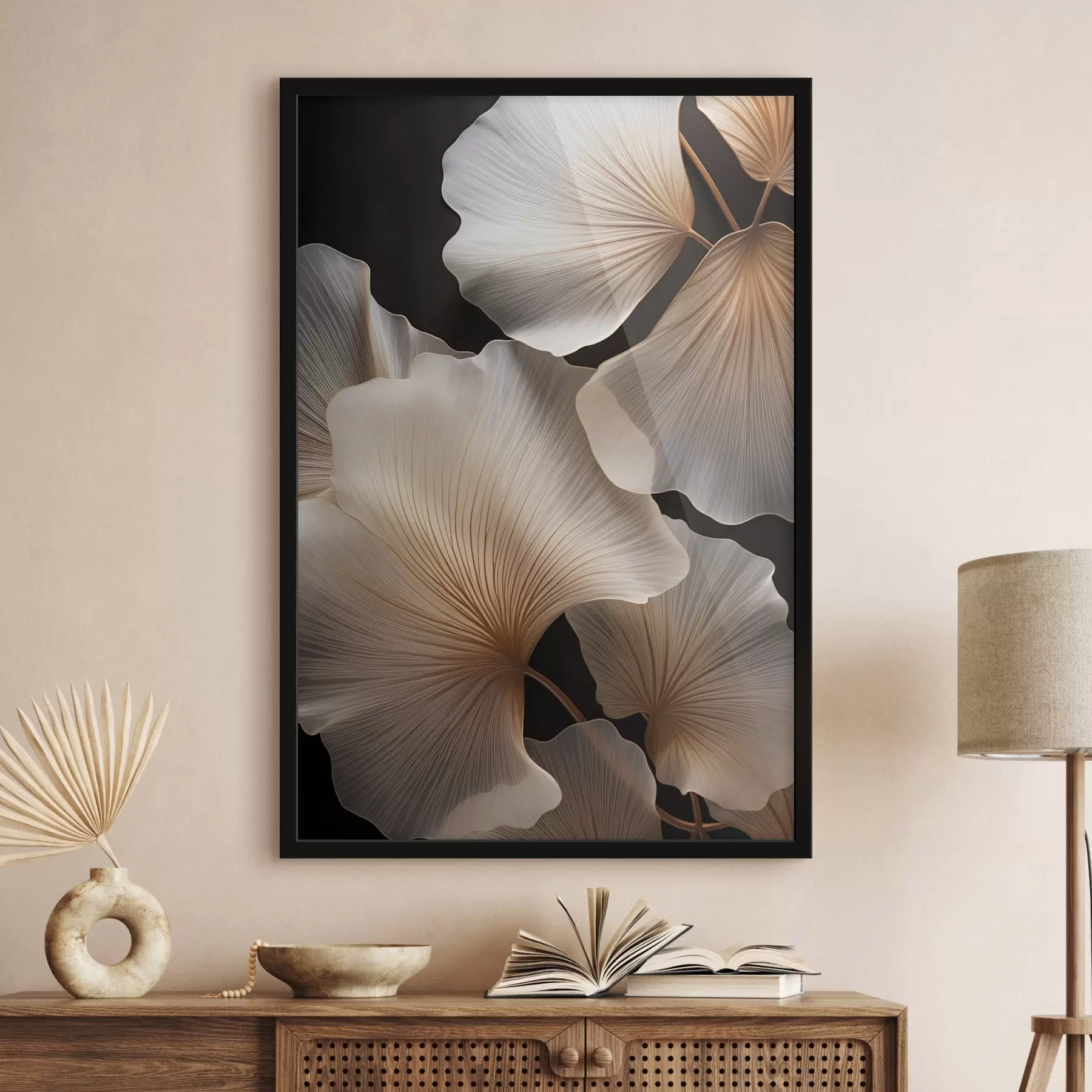 Papier peint Des feuilles de ginkgo translucides sur un fond sombre f49783