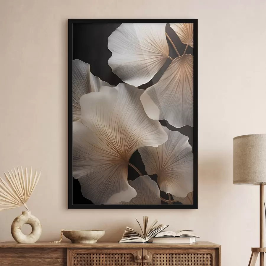 Papier peint Des feuilles de ginkgo translucides sur un fond sombre f49783