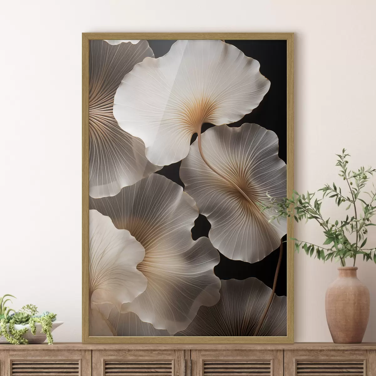 Poster Des feuilles de ginkgo translucides sur un fond sombre f49784