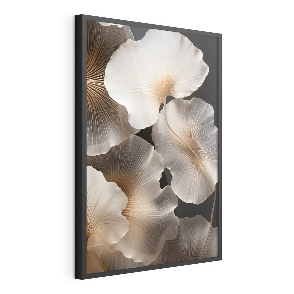 Poster Des feuilles de ginkgo translucides sur un fond sombre f49784