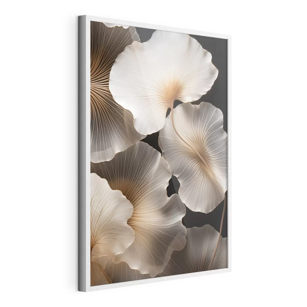 Poster Des feuilles de ginkgo translucides sur un fond sombre f49784
