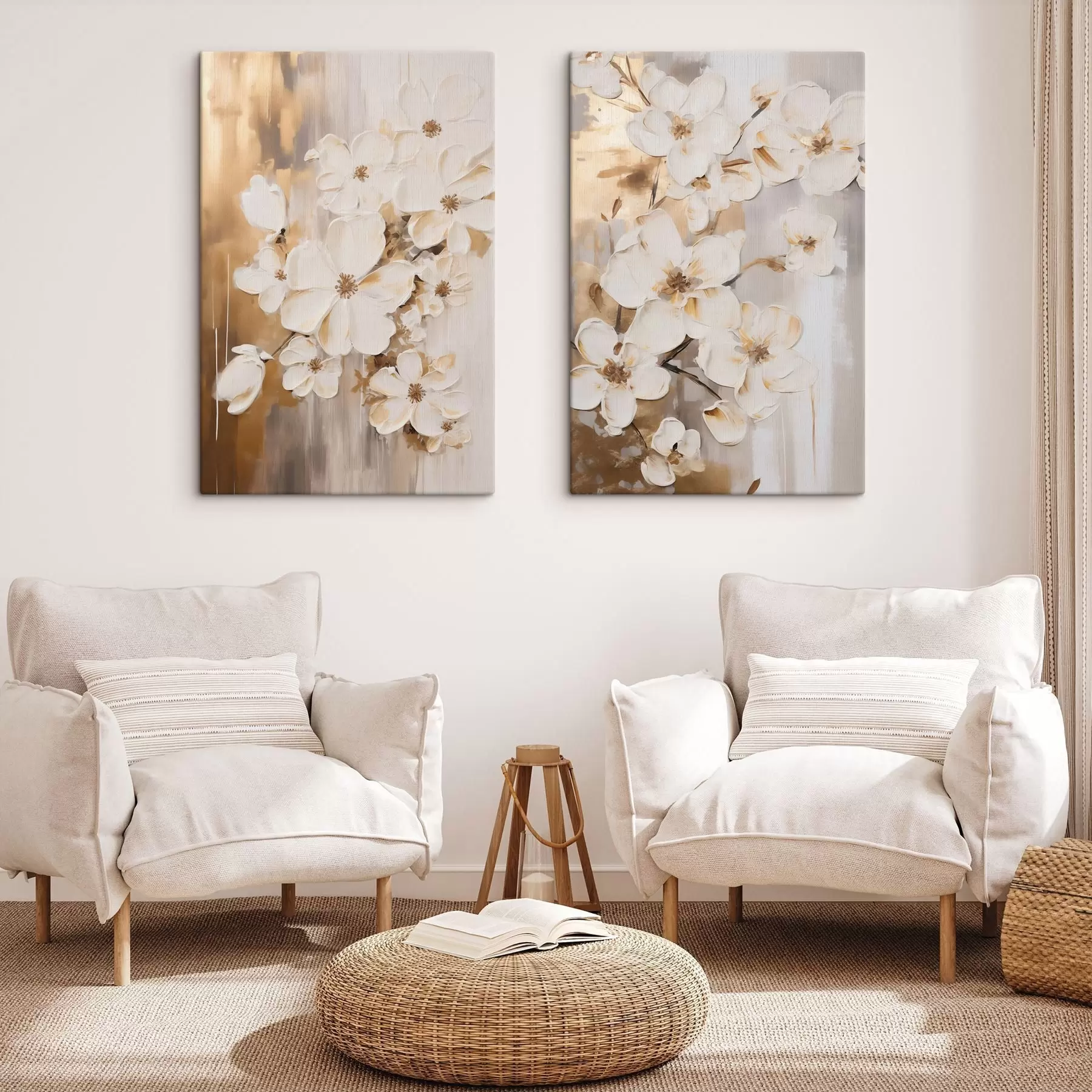 Tableau Fleurs blanches sur un fond texturé, style peinture m30679