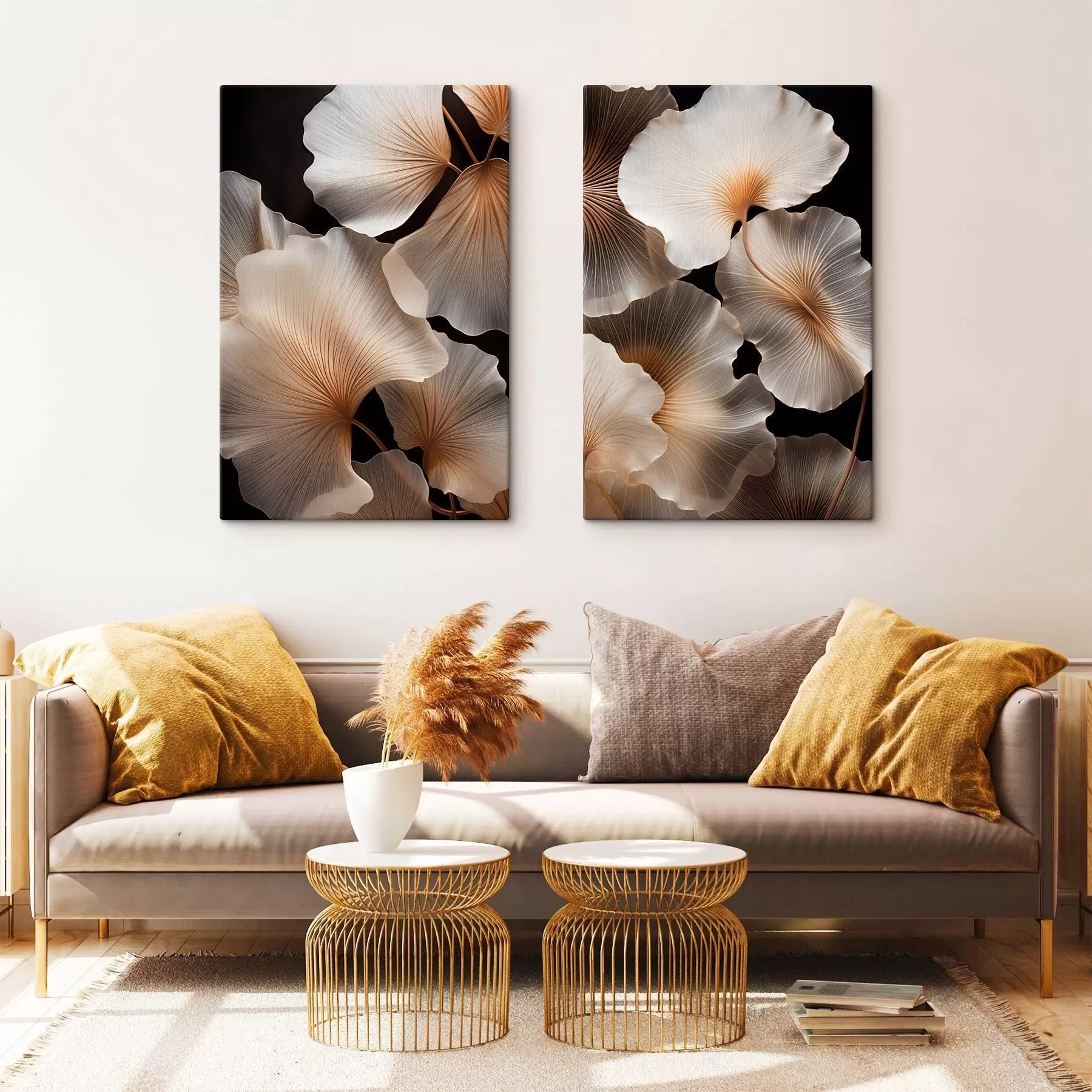 Tableau Des feuilles de ginkgo translucides sur un fond sombre m30687