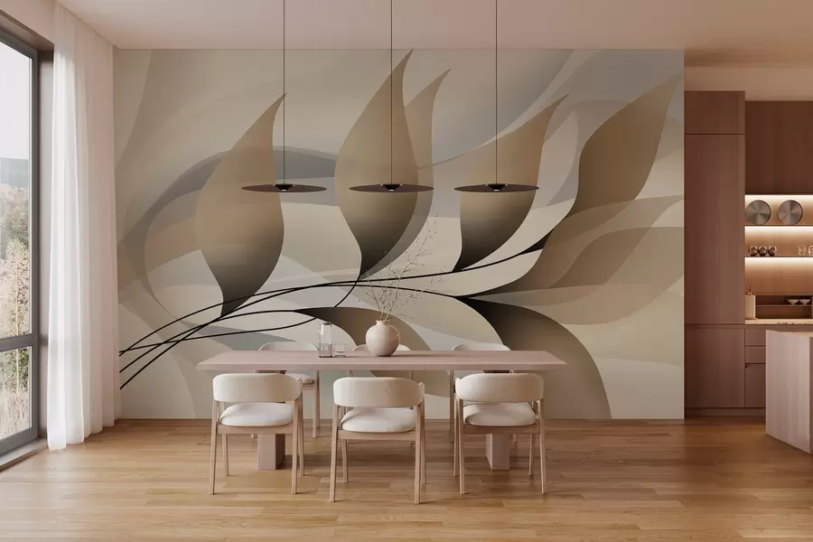 Papier peint une branche élégante aux feuilles beiges  w05660