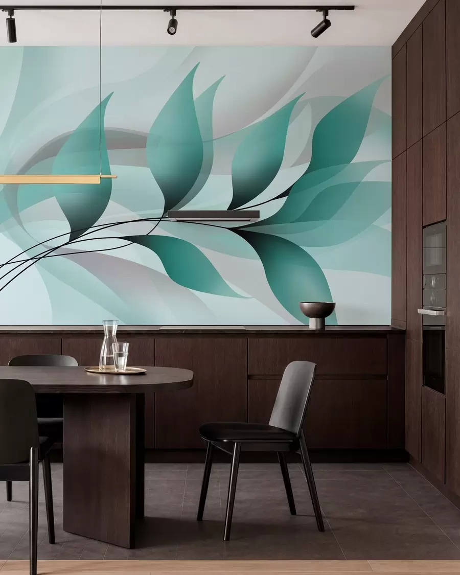 Papier peint une branche élégante aux feuilles turquoise  w05660v1
