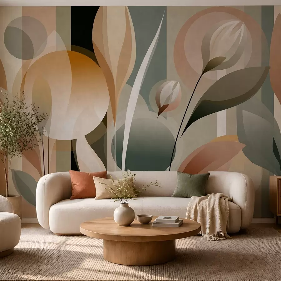 Papier peint une abstraction stylisée représentant des plantes aux couleurs naturelles w05750