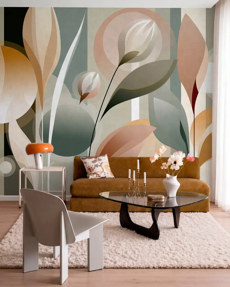 Papier peint une abstraction stylisée représentant des plantes aux couleurs naturelles w05750