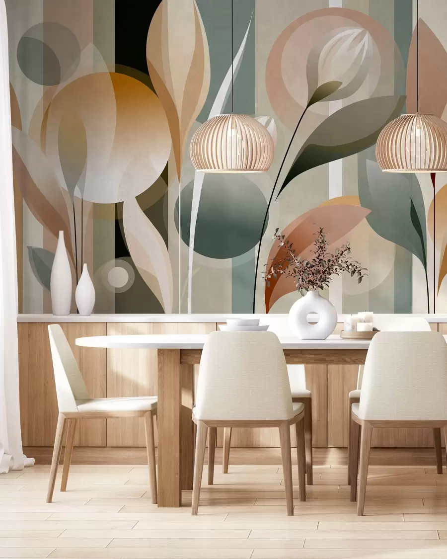 Papier peint une abstraction stylisée représentant des plantes aux couleurs naturelles w05750