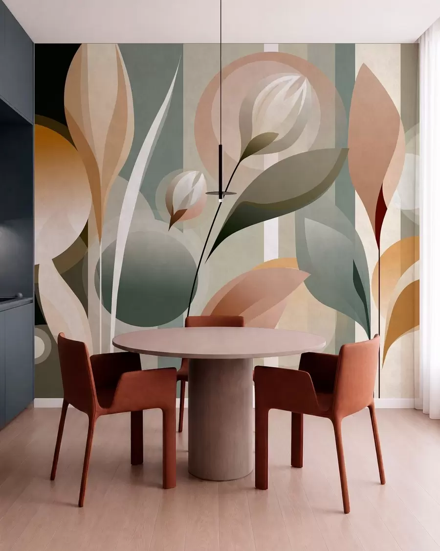 Papier peint une abstraction stylisée représentant des plantes aux couleurs naturelles w05750