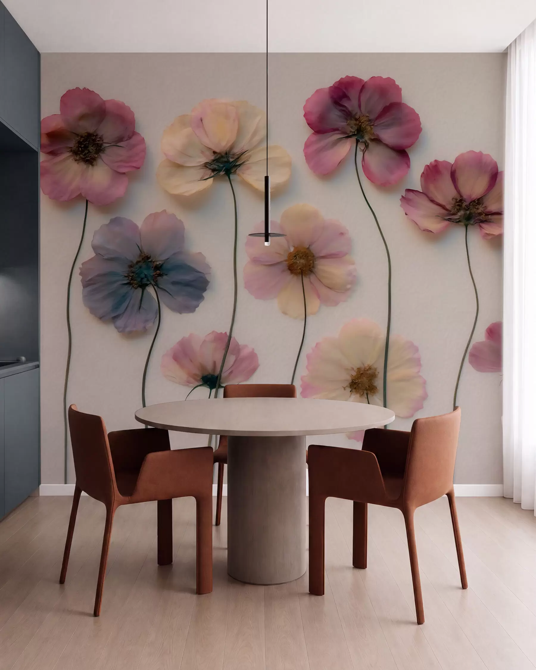 Papier peint Composition d'herbier avec effet de fleurs pressées et texture en 3D w09911
