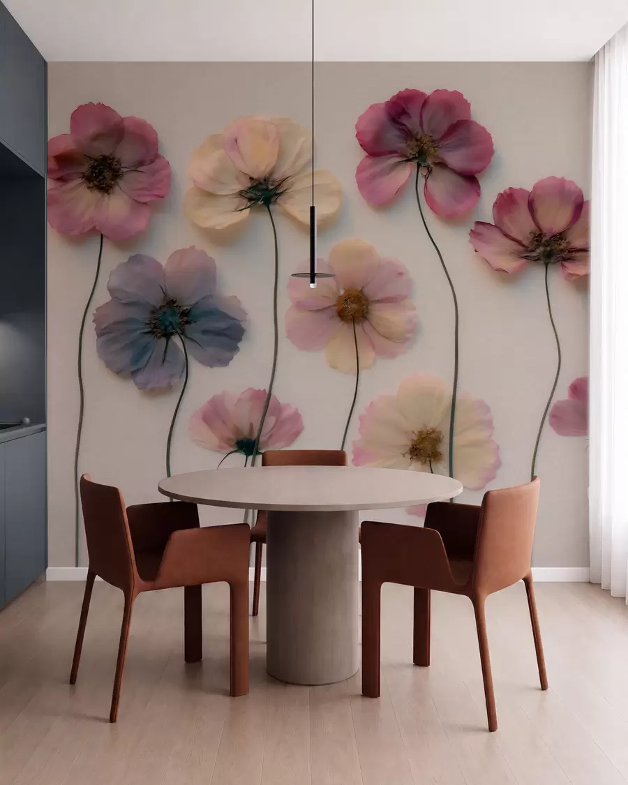 Papier peint Composition d'herbier avec effet de fleurs pressées et texture en 3D w09911