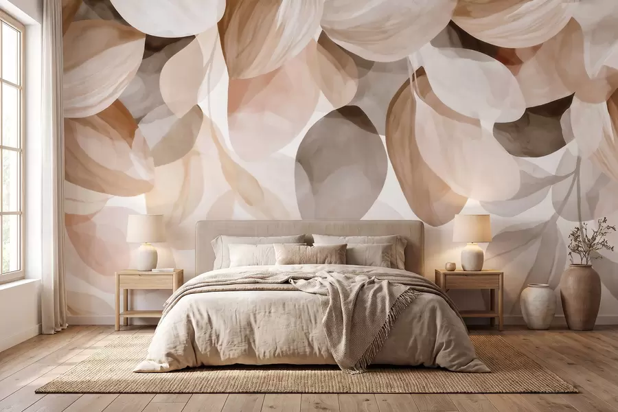 Papier peint Feuilles suspendues de couleur beige, style aquarelle w09923
