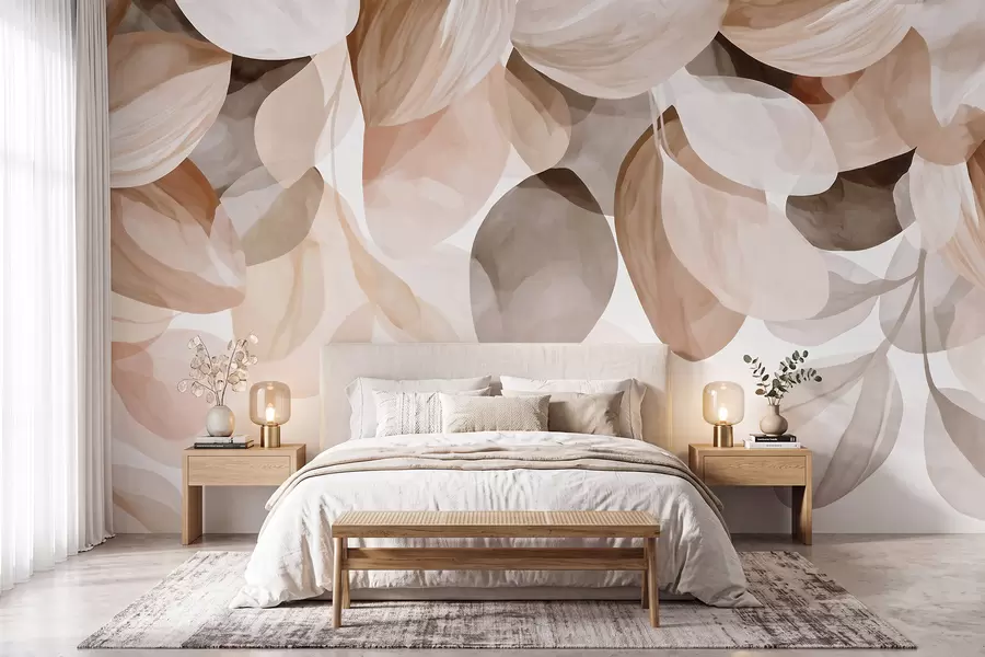 Papier peint Feuilles suspendues de couleur beige, style aquarelle w09923