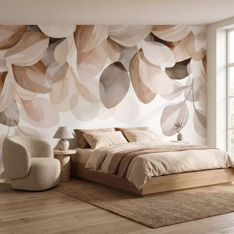 Papier peint Feuilles suspendues de couleur beige, style aquarelle w09923