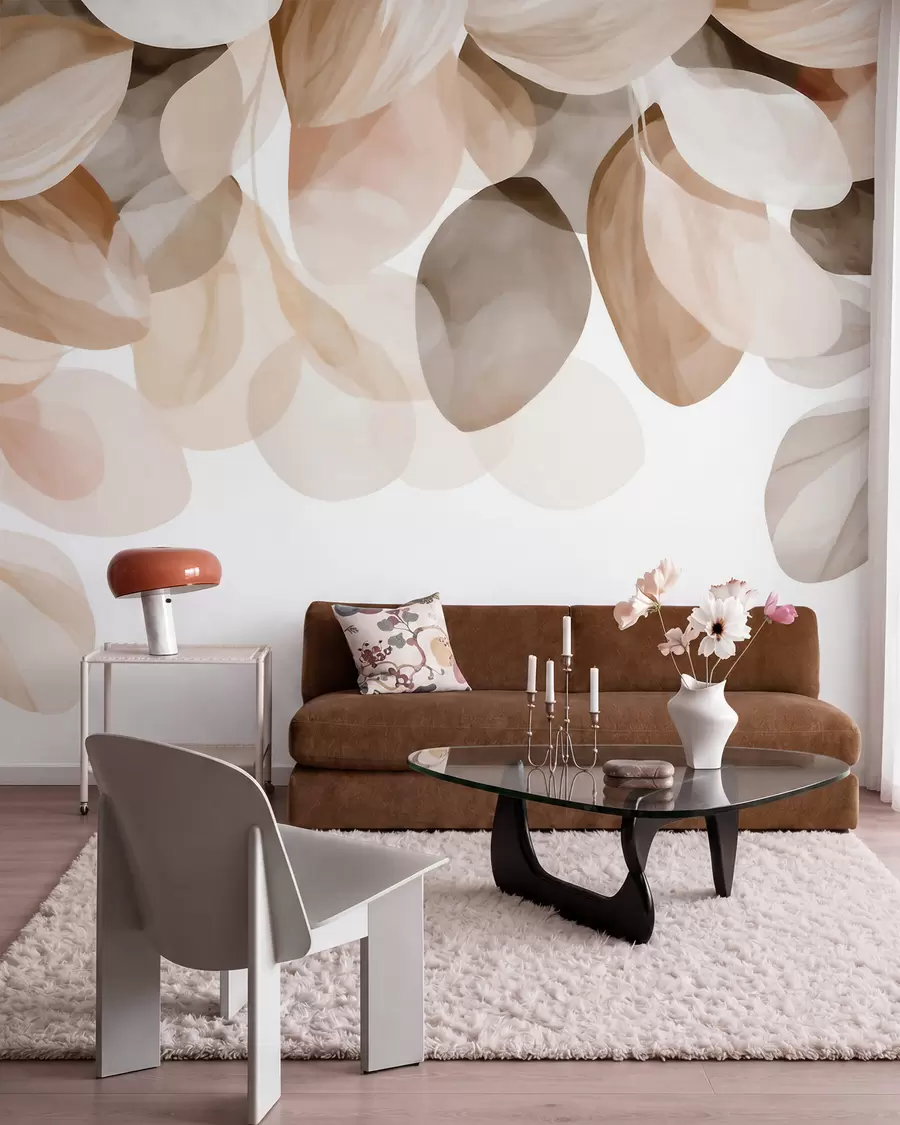 Papier peint Feuilles suspendues de couleur beige, style aquarelle w09923