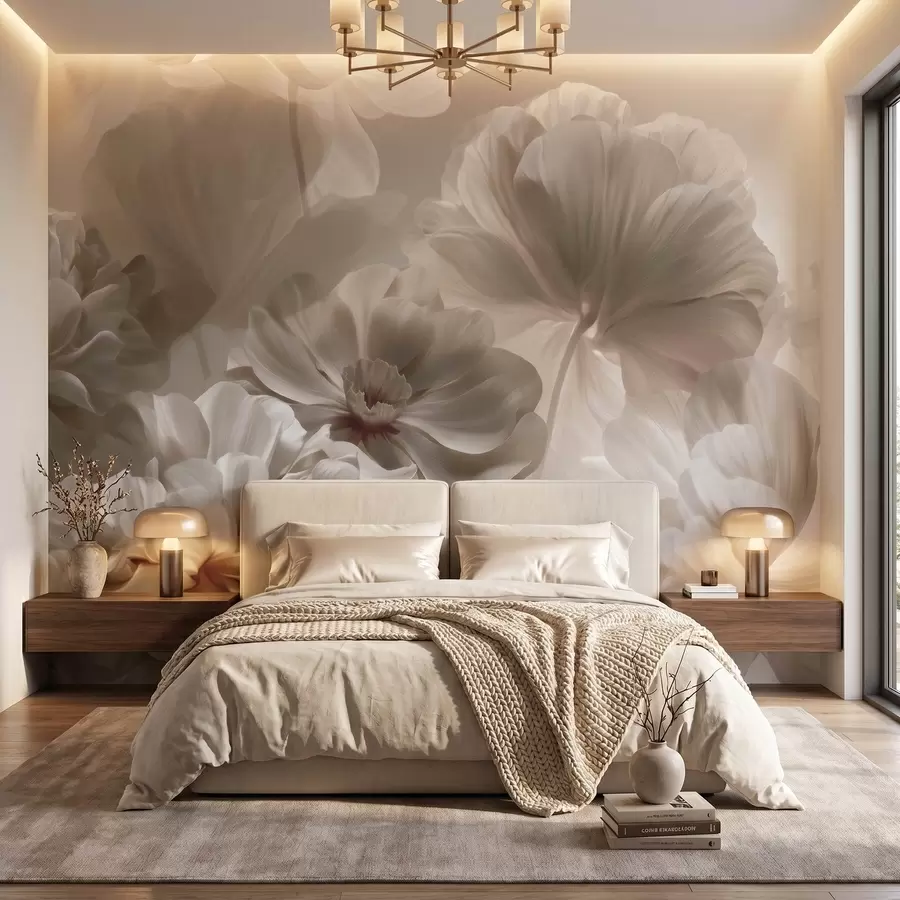 Papier peint Pétales de magnolia abstraits de couleur crème w09937
