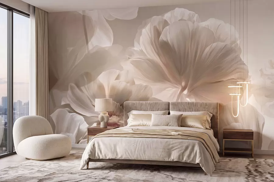 Papier peint Pétales de magnolia abstraits de couleur crème w09937