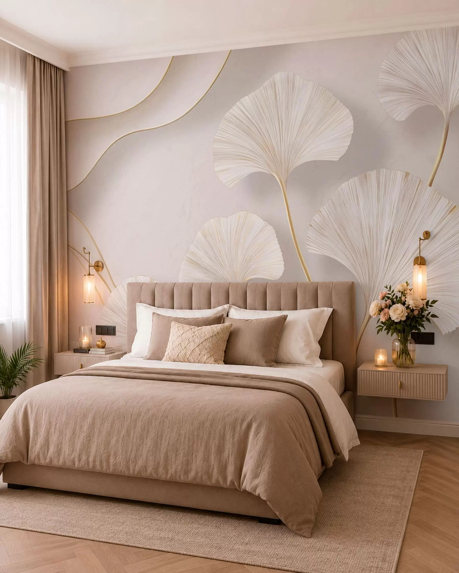 Papier peint Ginkgo ivoire w05734