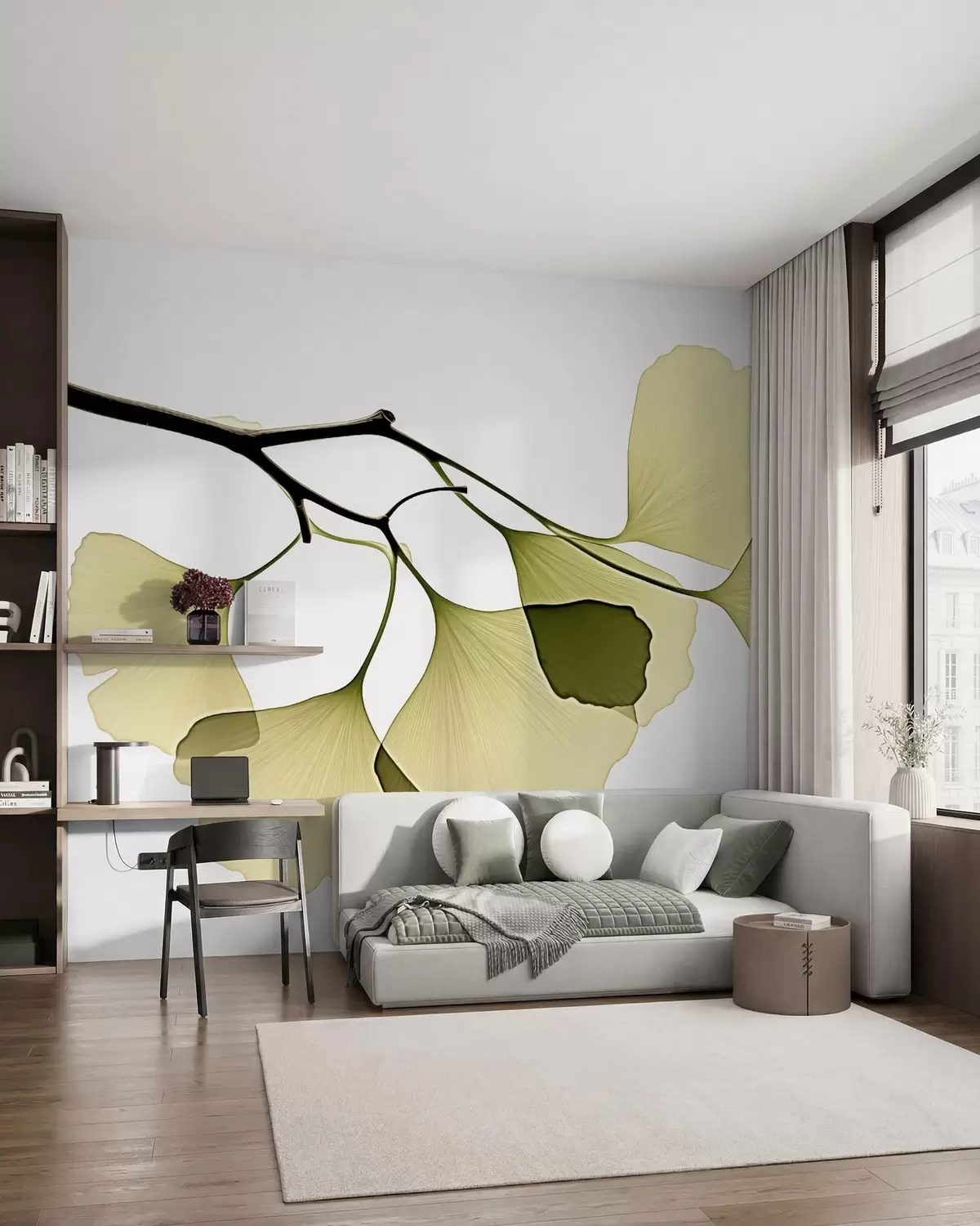 Papier peint Feuilles en éventail du ginkgo w09968