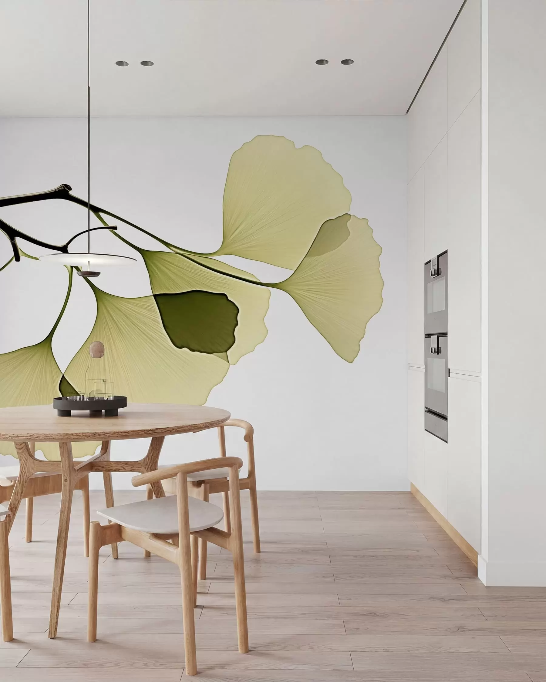 Papier peint Feuilles en éventail du ginkgo w09968
