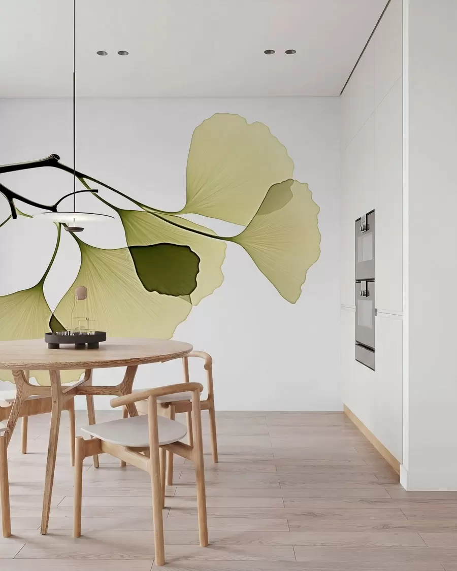 Papier peint Feuilles en éventail du ginkgo w09968