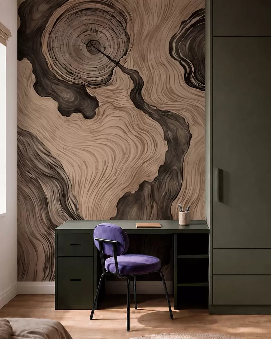 Papier peint Un motif abstrait présentant un dessin linéaire imitant le grain du bois w05729