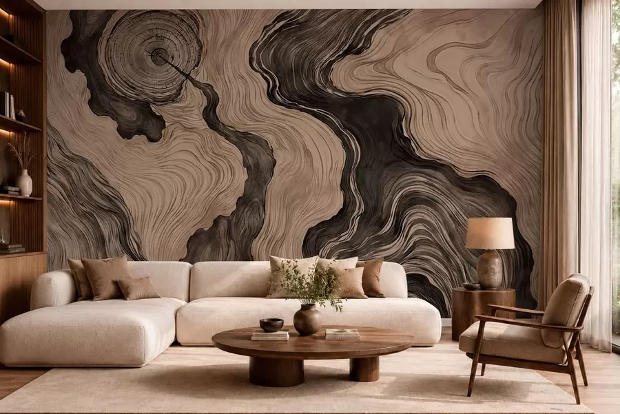 Papier peint Un motif abstrait présentant un dessin linéaire imitant le grain du bois w05729